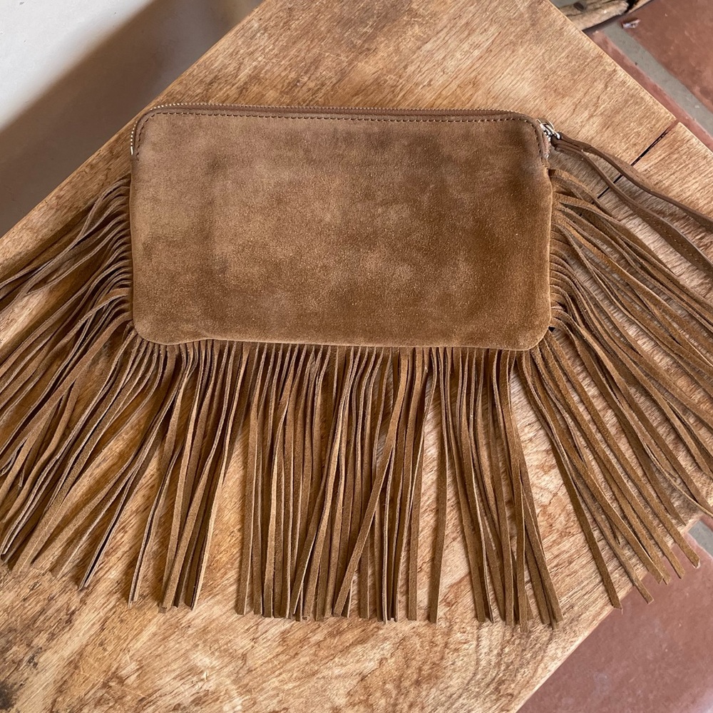 RALPH LAUREN Western Fringed Brown Suede Equestrian Clutch Wristlet Pockets NICE - Picture 10 of 10